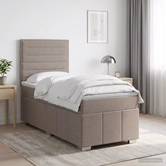 Letto box spring con materasso Tortora 100 x 200 cm Tessuto 3454068