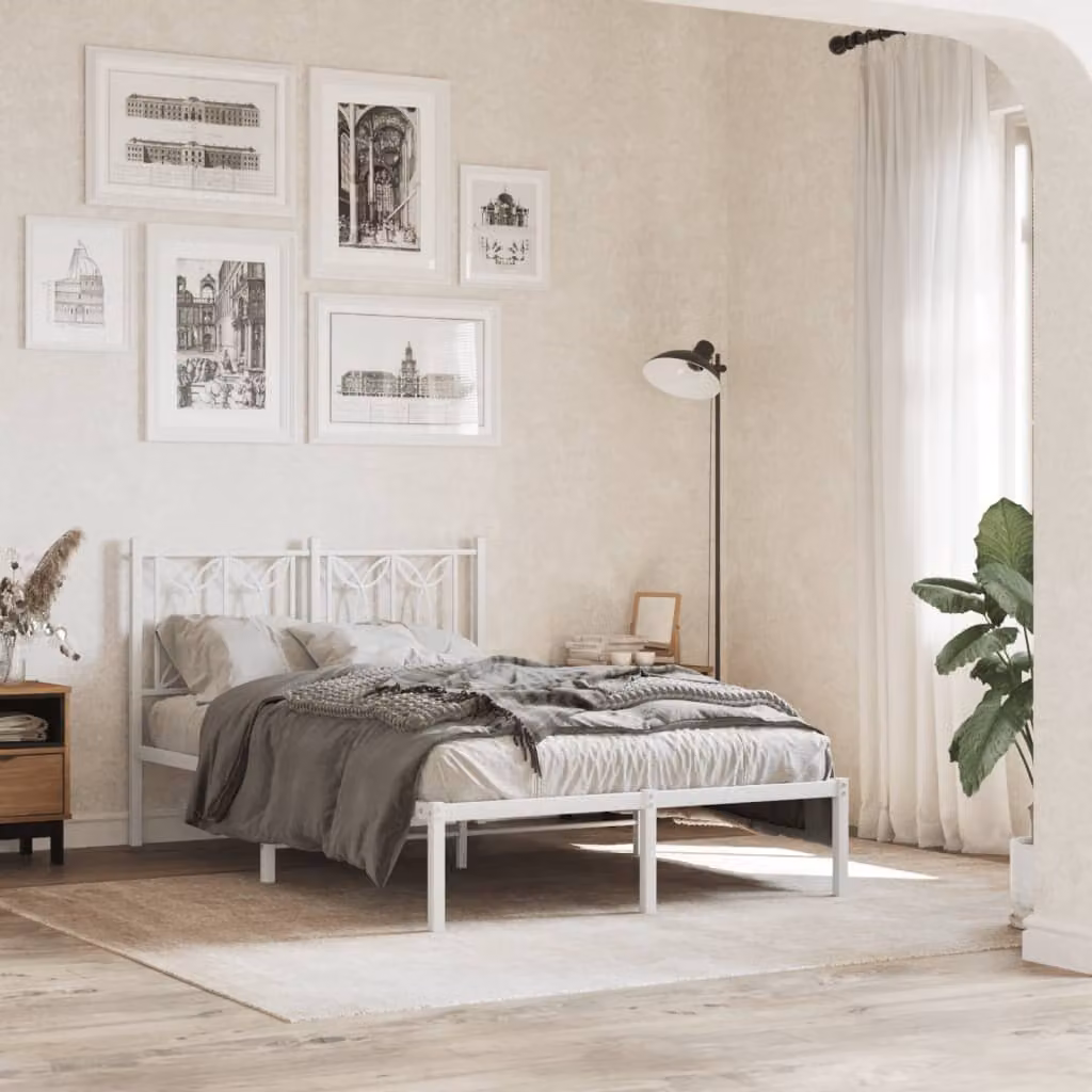 vidaXL Giroletto con Testiera in Metallo Bianco L/P/H: 120 x 200 x 90 cm