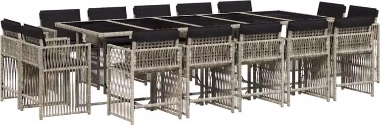 Set da Pranzo da Giardino 17pz con Cuscini Grigio in Polyrattan