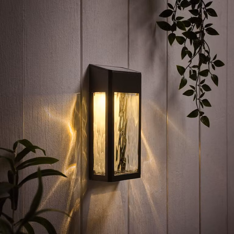Lampada solare, metallo, nera, con LED, cambio colore, 20,3 cm