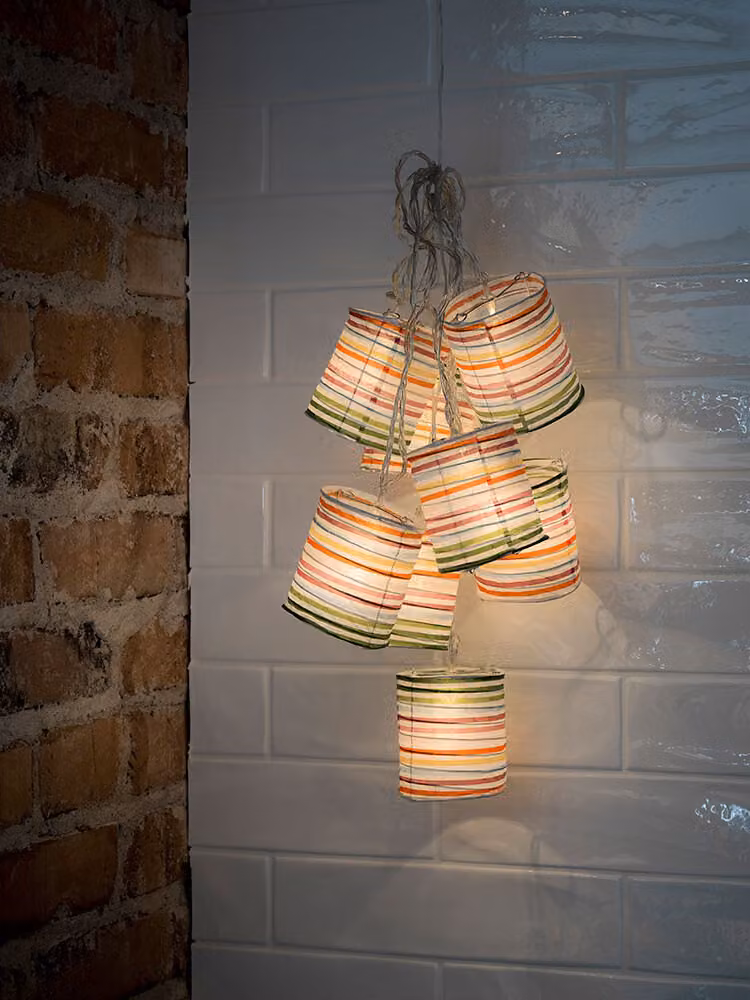 Catena luminosa decorativa a LED lanterna di carta colorata 16 diodi bianco caldo