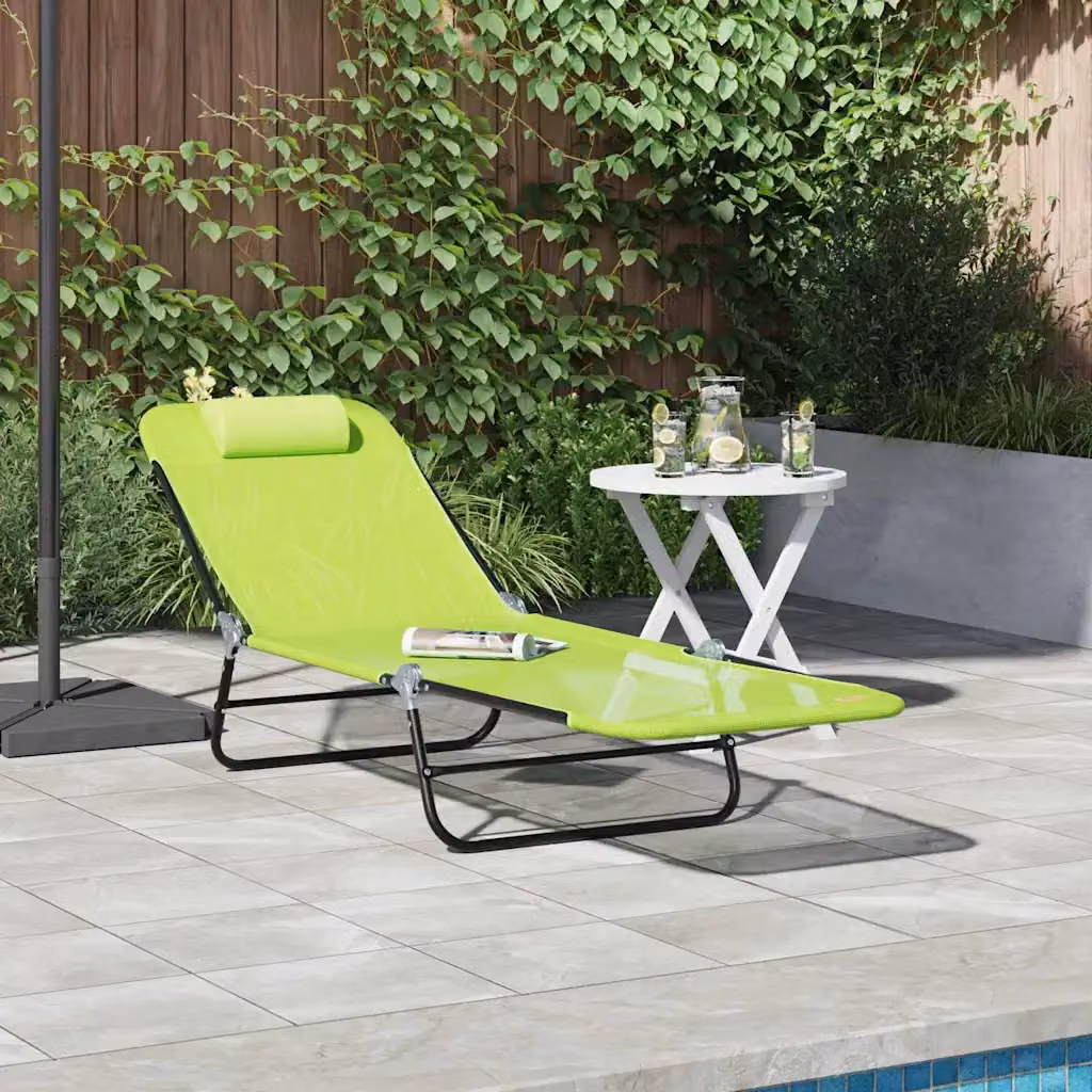 vidaXL Lettino prendisole pieghevole in textilene e acciaio verde L: 182 cm, P: 55 cm, H: 85,5 cm