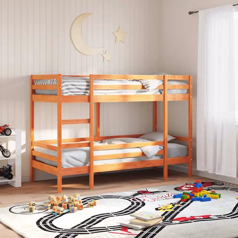 Letto a Castello vidaXL in Legno di Pino Marrone Cera L: 75 cm, P: 195,5 cm, H: 142 cm