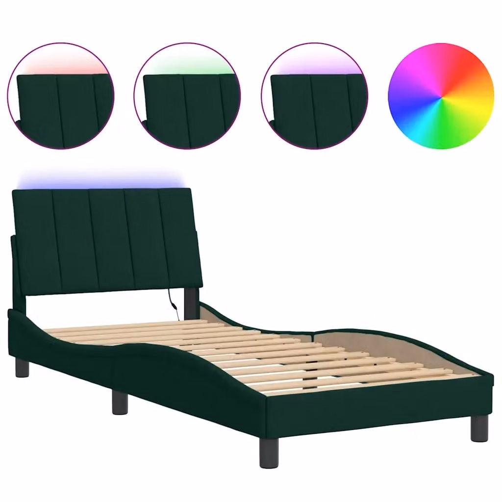 vidaXL Giroletto Hanko in Velluto Verde Scuro con LED e Porte USB, L/P/H: 90 x 200 cm – 2