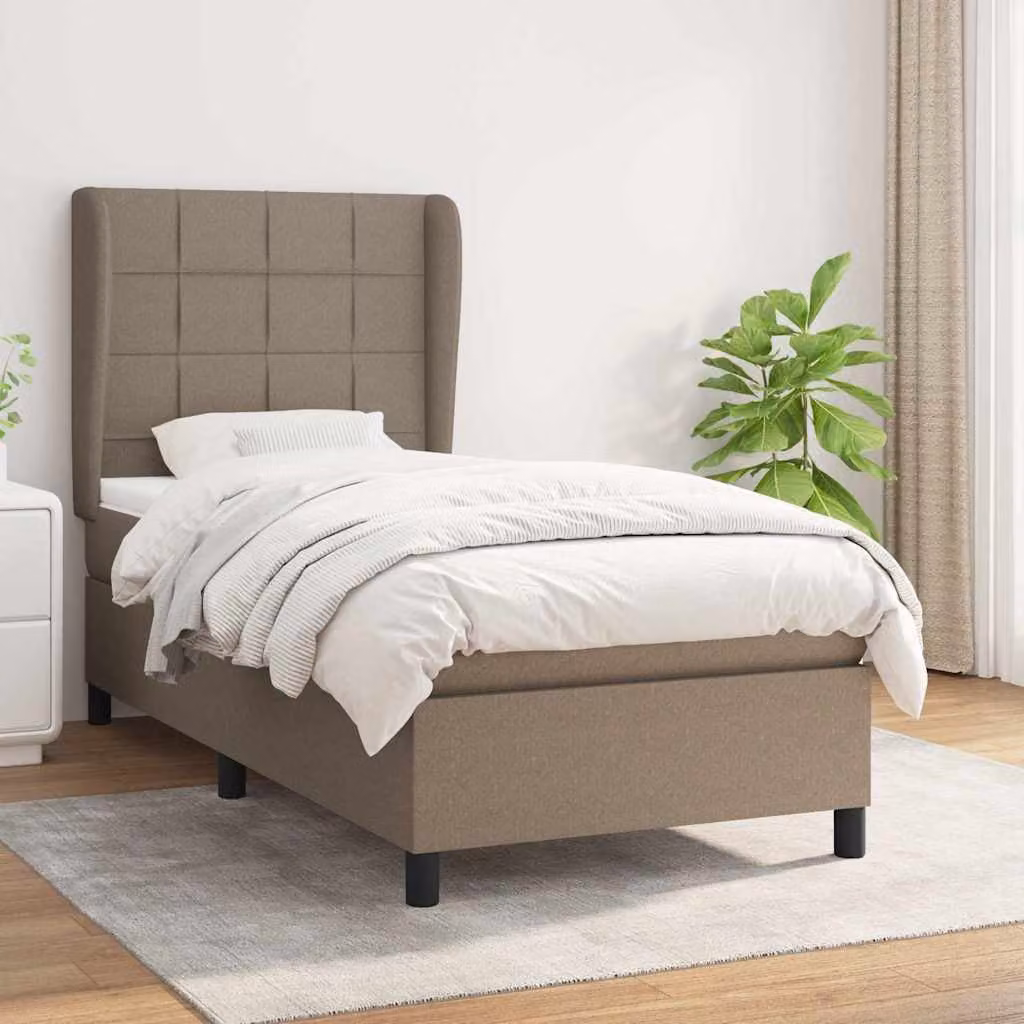 vidaXL Giroletto a Molle con Materasso Ibrido in Tessuto Beige e Bianco, L/P/H: 80 x 200 x 83 cm – 1