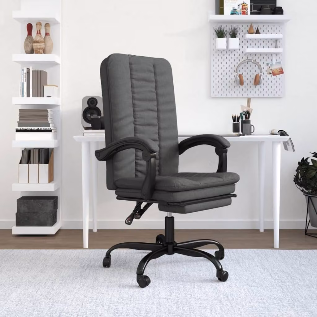 The Living Store Sedia da ufficio con funzione reclinabile in tessuto grigio scuro