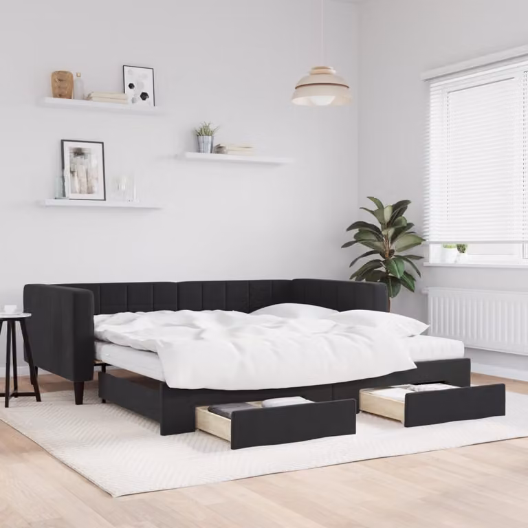 vidaXL Divano Letto Moderno in Velluto Nero con Cassetto Estraibile L/P: 100 x 200 cm