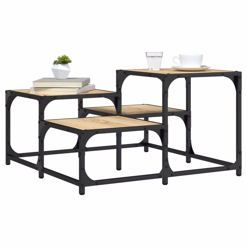 vidaXL Tavolino da Salotto Quadrato in Legno e Metallo, Colore Rovere e Marrone, L/P/H: 68 x 68 x 40 cm