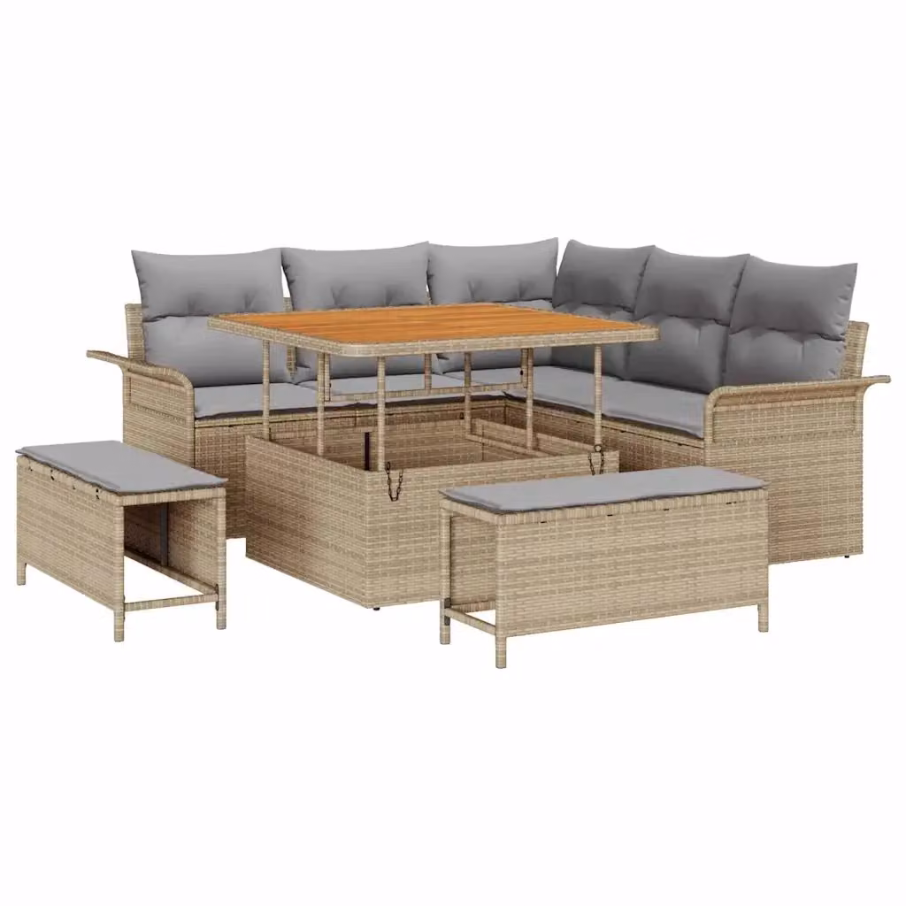 Set Divano da Giardino vidaXL 8 Pezzi Beige con Cuscini e Struttura in Metallo e Polyrattan – 2