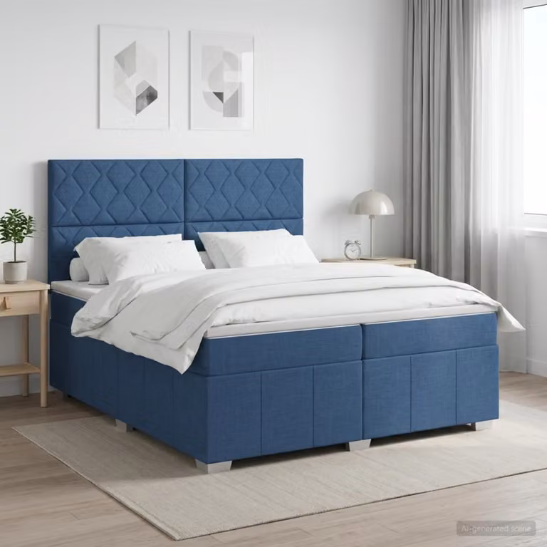 Maison Exclusive - Letto boxspring con materasso e testiera blu 200 x 200 cm in tessuto