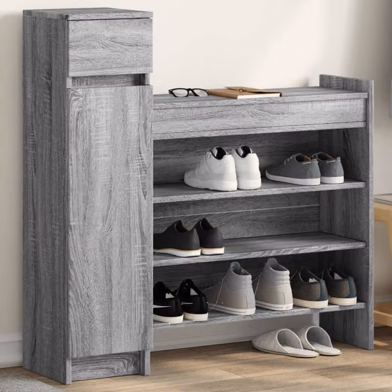 Scarpiera moderna da parete vidaXL in legno grigio, L 100,5 x P 28 x H 100 cm