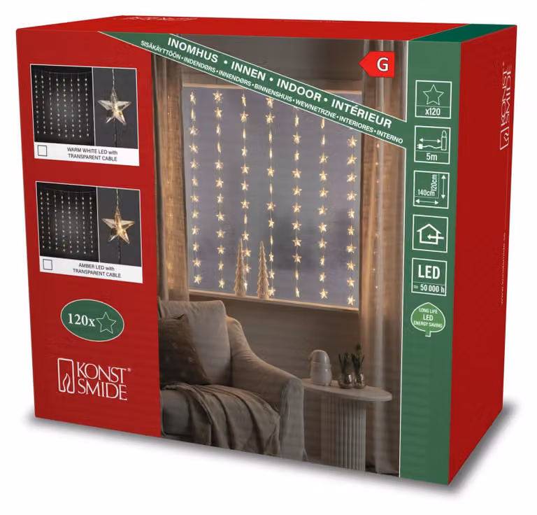 Tenda luminosa a LED con stelle, luce bianco caldo, 120x140 cm, 120 LED