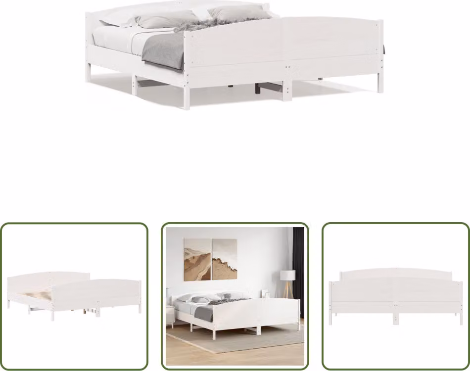 The Living Store Letto in legno massiccio con testiera bianca 180x200 cm in pino
