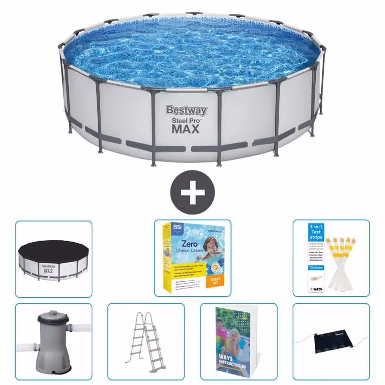 Piscina gonfiabile Bestway Steel Pro MAX, rotonda, 488x122 cm, composta da 6 parti, modello S582