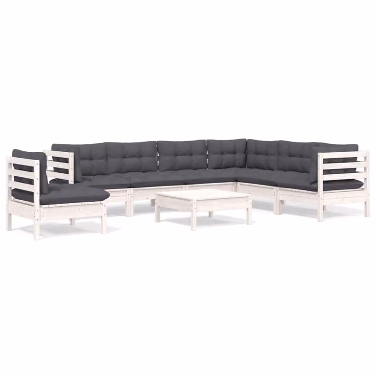 Set Divani da Giardino 8 pz con Cuscini Bianchi Legno di Pino