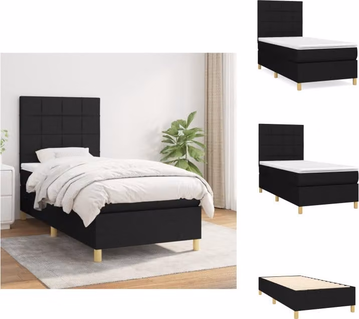 vidaXL Letto a molle con materasso nero 100x200 cm in tessuto - Letti e strutture letto