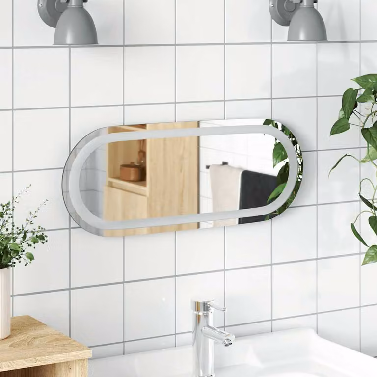 Specchio da bagno ovale con luce LED vidaXL, Argento, L: 50 cm, H: 20 cm