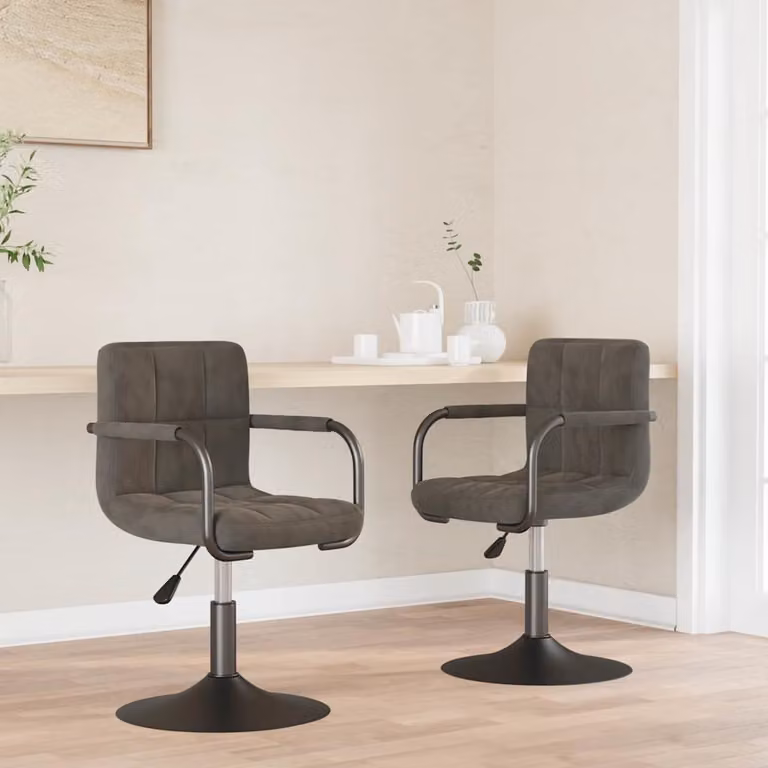 Set di 2 sedie da pranzo girevoli vidaXL in velluto grigio scuro con base in metallo e plastica