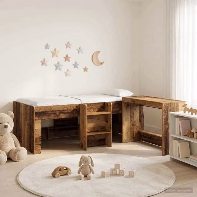 Letto alto per bambini con scrivania 2 pz Legno antico 3423444
