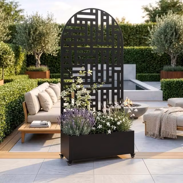 Fioriera con Spalliera Arcuata Bernalda in Acciaio 190 x 82 x 38 cm - Nero casa.pro