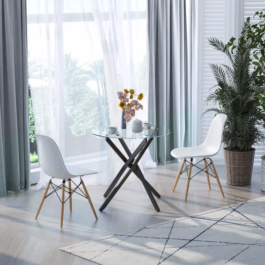 Tavolino da salotto rotondo GIORDANOSHOP con piano in vetro nero e gambe in metallo, Ø80 x H: 75 cm – 2