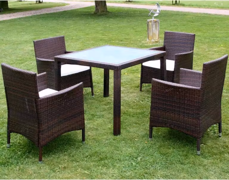 Maison Exclusive - Set da pranzo da giardino a 5 pezzi con cuscini in rattan sintetico marrone