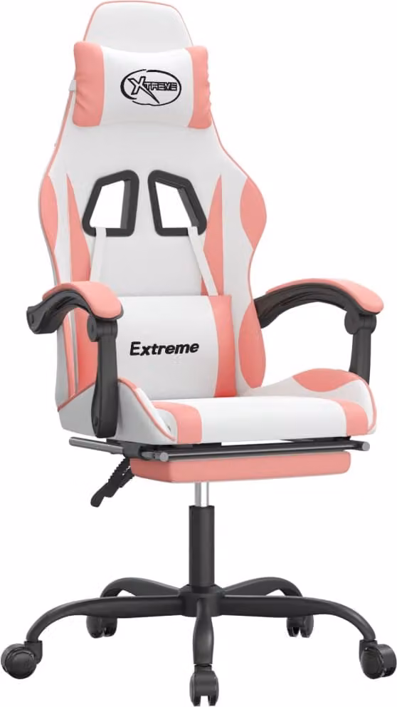 Sedia da Gaming con Poggiapiedi Bianco e Rosa in Pelle finta