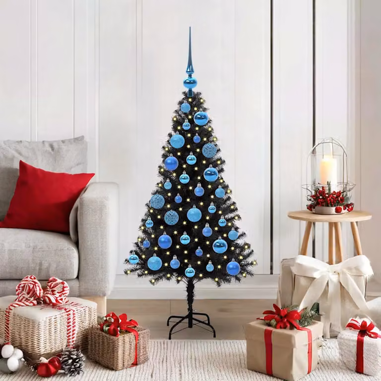 Albero di Natale moderno vidaXL nero con luci LED bianco caldo in PVC, Altezza: 120 cm