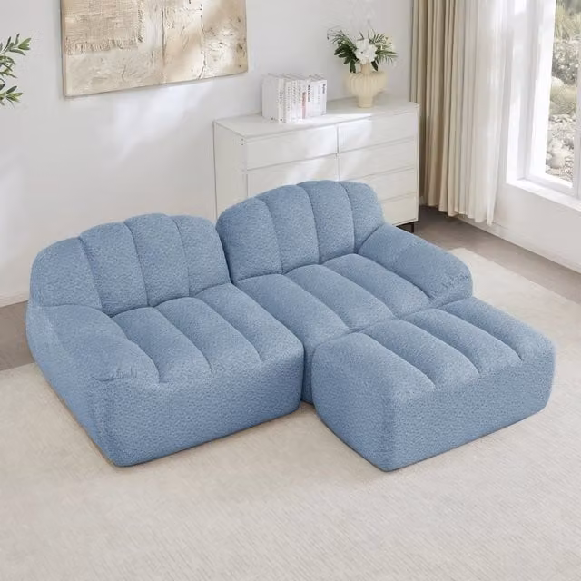 Divano modulare a 2 posti a L - Zephmum- Blu, senza assemblaggio