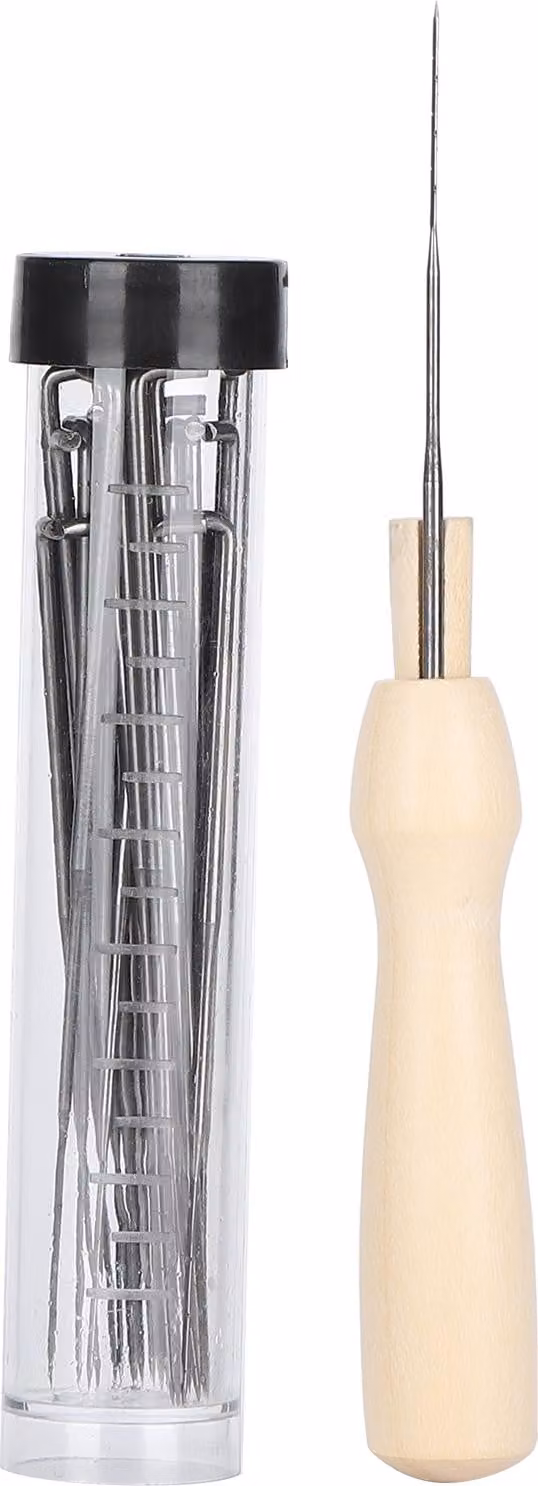 Set di utensili per feltro di lana, manico in legno, aghi in acciaio inox, accessori (bottiglia nera)