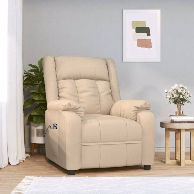 Poltrona elettrica reclinabile relax vidaXL in tessuto beige con braccioli e struttura in legno e metallo