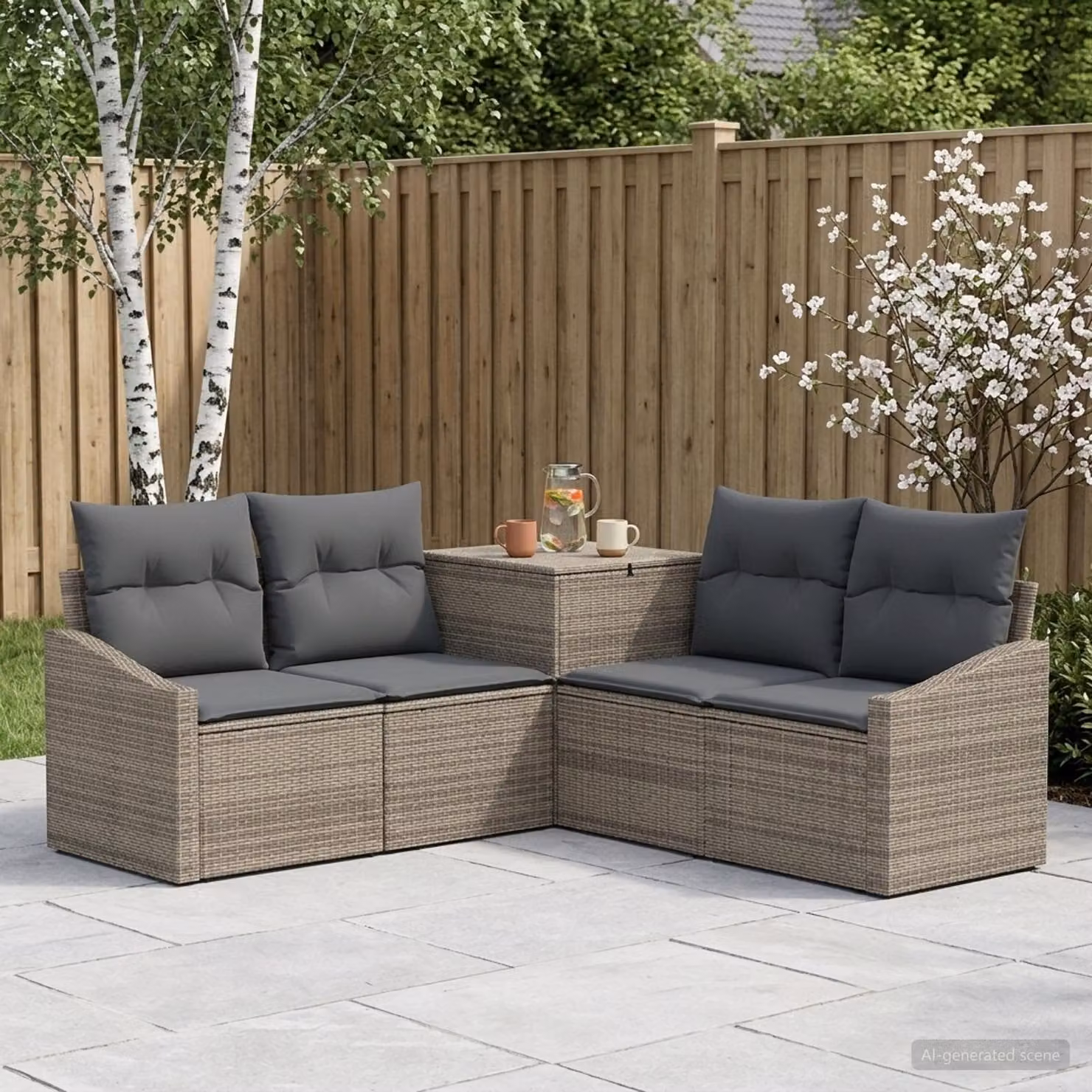 Set di divani da giardino vidaXL a forma di L in polyrattan con cuscini, Grigio e Antracite