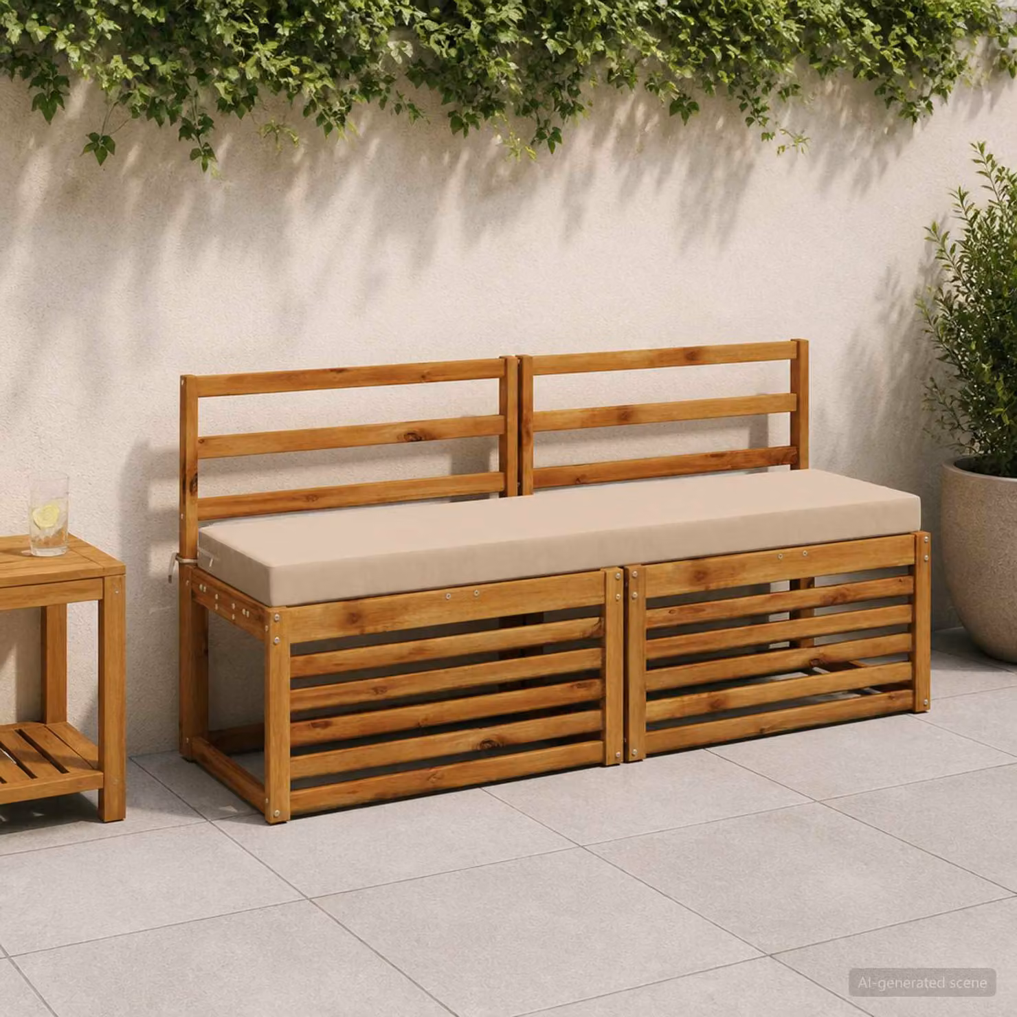 Set di 2 cuscini per panchina vidaXL SOEST in poliestere beige, forma rettangolare con imbottitura in schiuma e coperture lavabili e resistenti ai raggi UV
