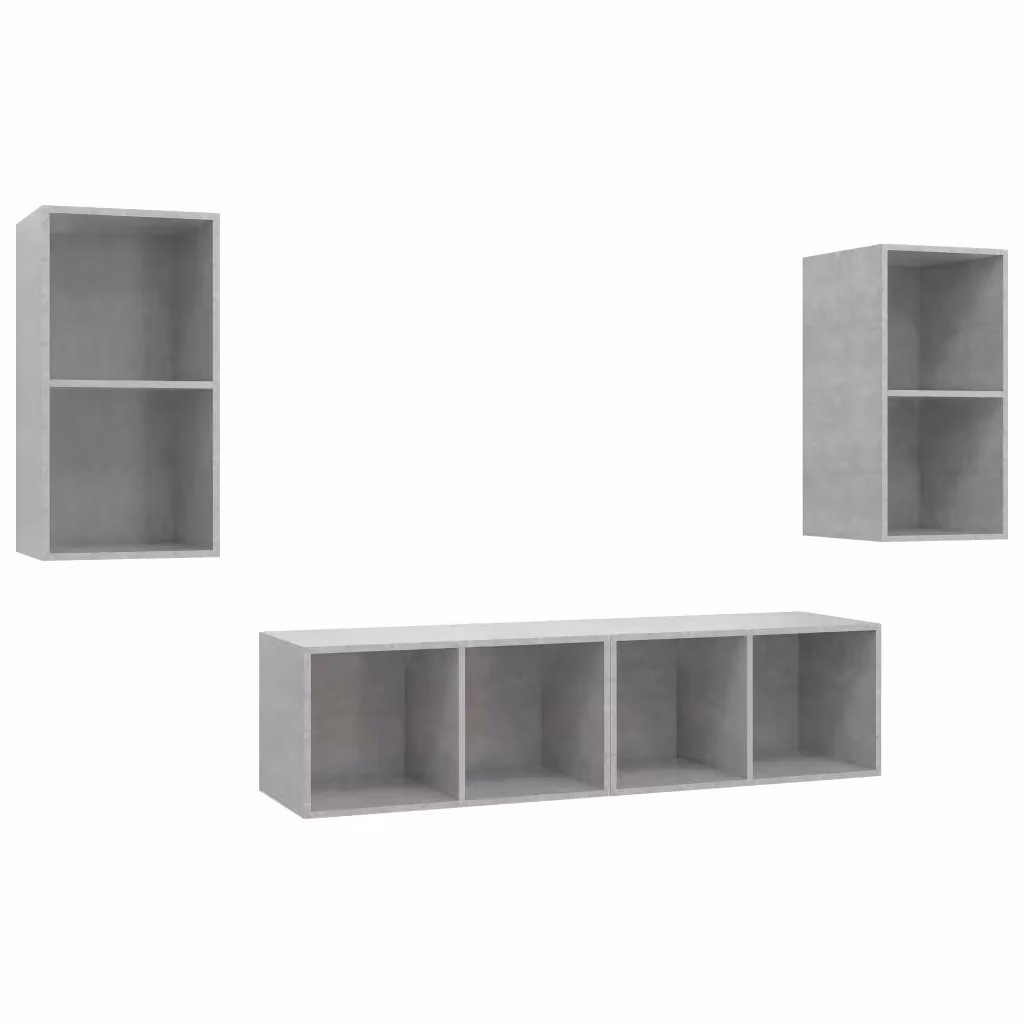 Mobile TV da parete vidaXL in legno multistrato, set di 4 pezzi, grigio cemento, stile moderno – 2