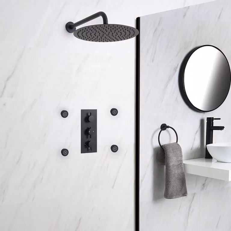 Sistema Doccia Termostatico Nero con Soffione da 300mm e Idrogetti (2 Vie) - Nox