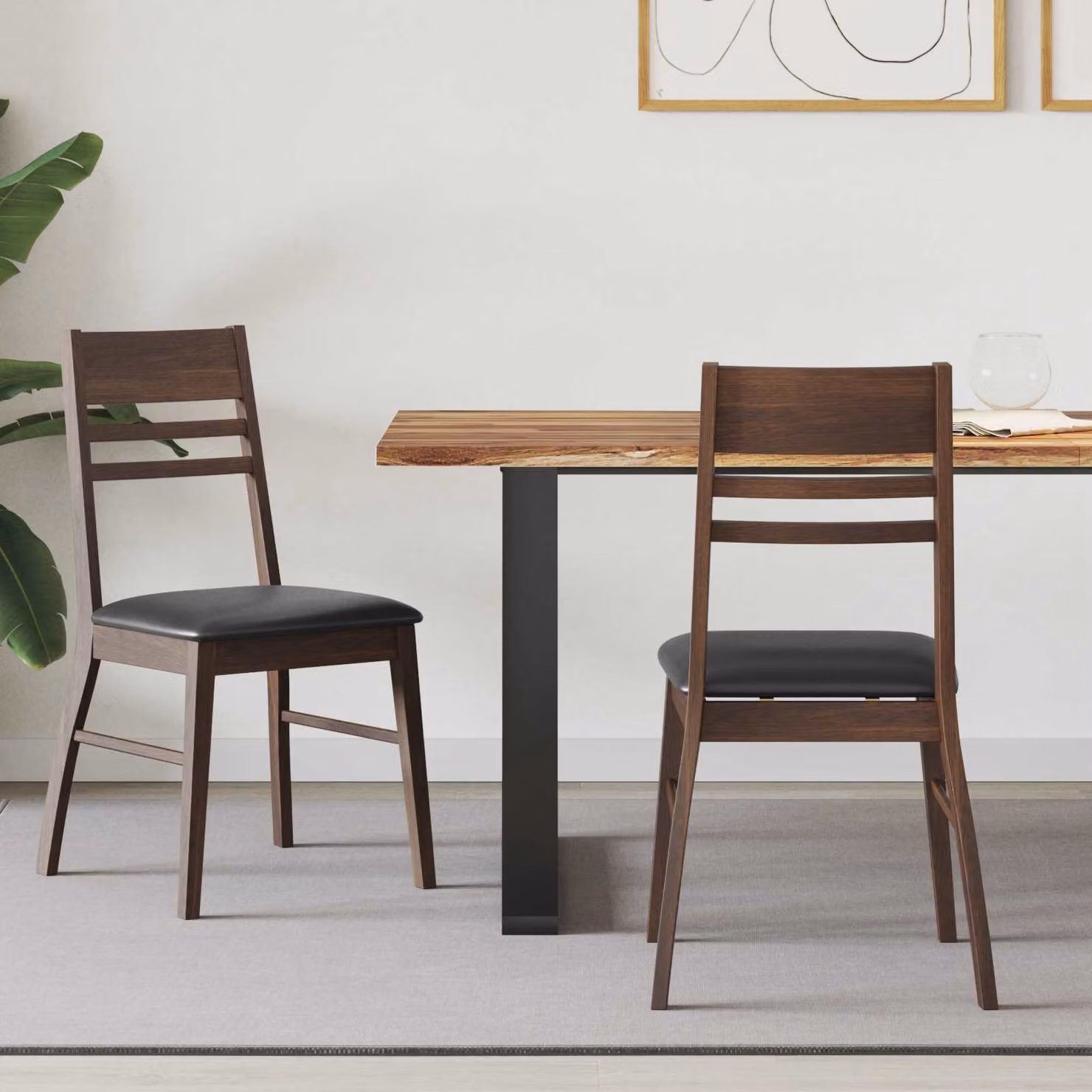 Set di 2 sedie da pranzo moderne vidaXL in legno di gomma marrone, L/P/H: 43 x 54 x 89 cm – 1