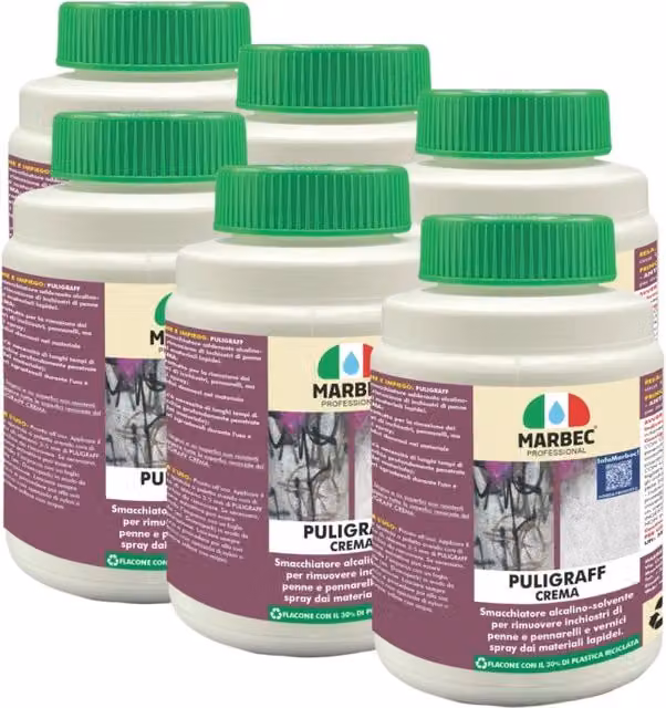 Smacchiatore Marbec Puligraff per graffiti, inchiostri e pennarelli, confezione da 6 x 1 kg