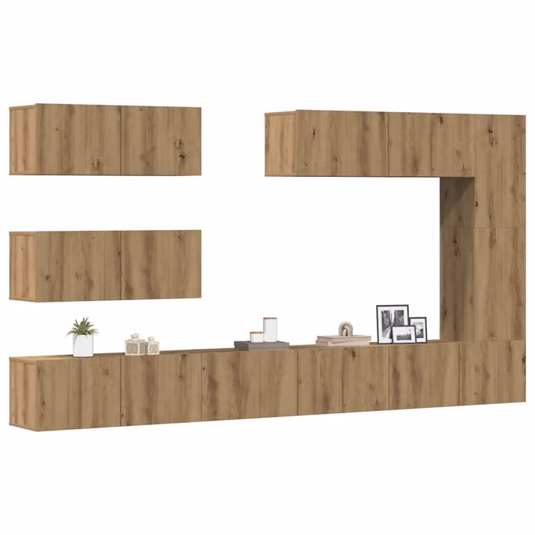 Set Mobile TV vidaXL in Legno Multistrato e MDF, 7 Pezzi, Rovere Marrone, Montaggio a Parete