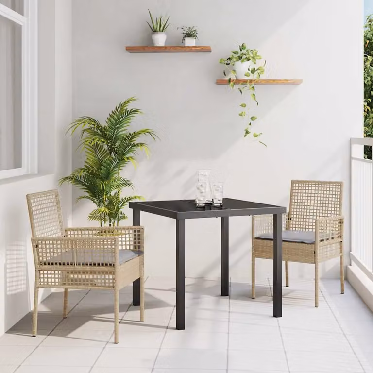 Set di 2 sedie da giardino moderne vidaXL in polyrattan beige con cuscini e braccioli
