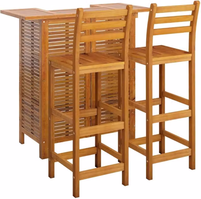 Set bar da giardino in legno di acacia marrone composto da 3 pezzi con finitura oliata e stile rustico
