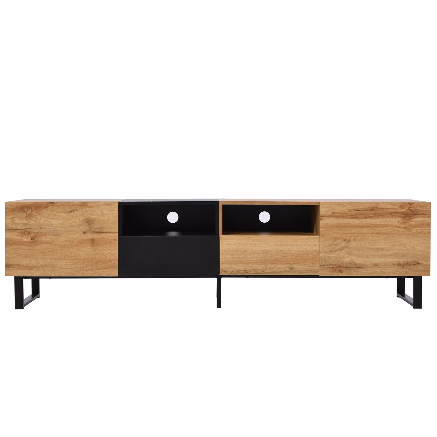 Mobile TV Moderno Aosom con Ripiani Media, Nero e Legno, L: 190 cm, P: 38 cm, H: 48 cm – 2