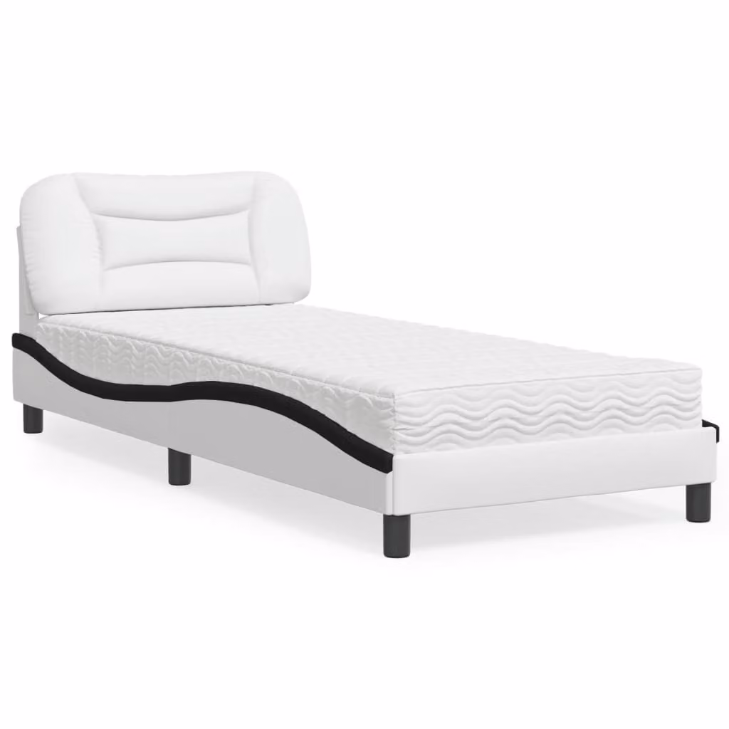 Letto con Materasso Hvar vidaXL in Similpelle Bianco e Nero L/P/H: 90 x 190 cm
