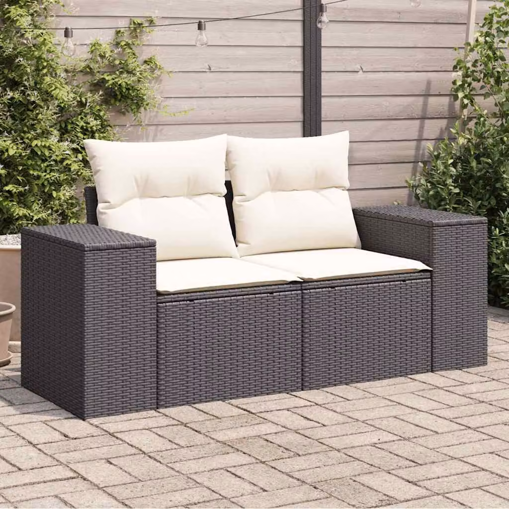 vidaXL Divano da Giardino a 2 Posti in Polyrattan Nero con Cuscini Imbottiti e Rivestimenti Rimovibili