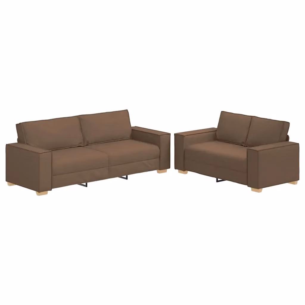 Set di divani vidaXL composto da un divano a 2 posti e un divano a 3 posti in tessuto marrone con cuscini inclusi e design moderno per il tuo soggiorno – 2