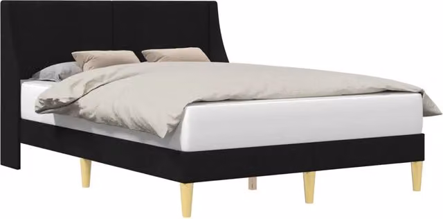 Letto da camera moderno con struttura imbottita in tessuto nero e listelli a doghe elastiche – 1