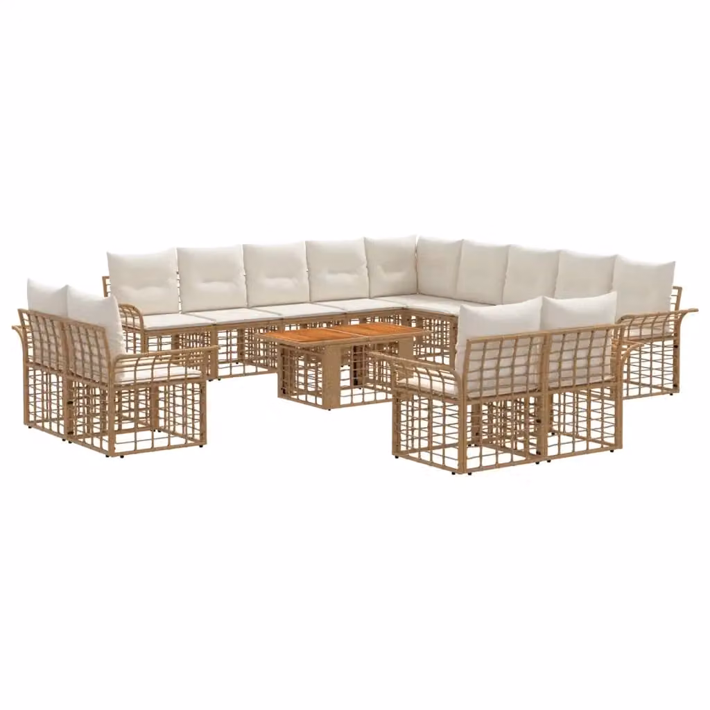 Set Divano da Giardino Moderno vidaXL in Polyrattan con Cuscini Beige e Bianco, Composizione a L con Tavolino da Caffè e Struttura in Metallo – 2
