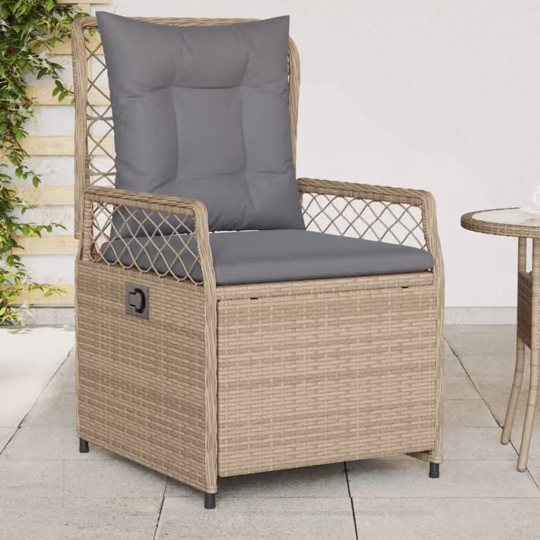 Set di 2 sedie da giardino reclinabili vidaXL in polyrattan beige con cuscini e braccioli