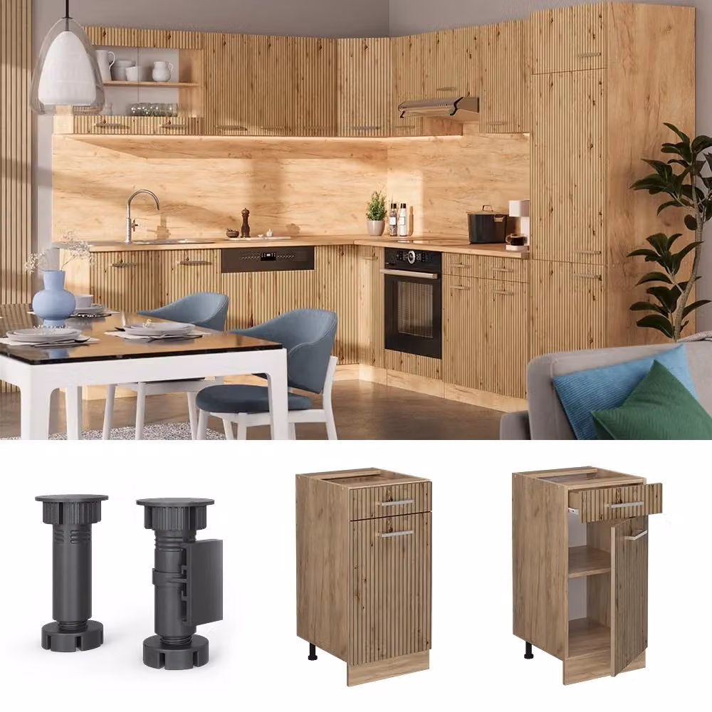 Mobiletto base per cucina Vicco R-Line in rovere e antracite con ante a battente, L: 40 cm, H: 81,6 cm, P: 60 cm – 2