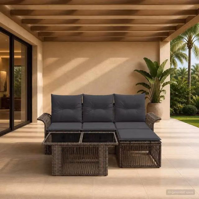 Set Divano da Giardino 5 pz Grigio e Grigio Scuro polyrattan 3436628