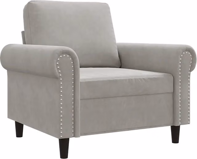 Poltrona Relax Moderna in Velluto Grigio con Braccioli e Struttura in Metallo – 1